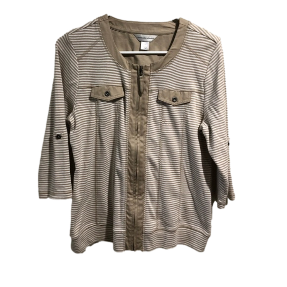 Christopher & Banks tan and white top size small